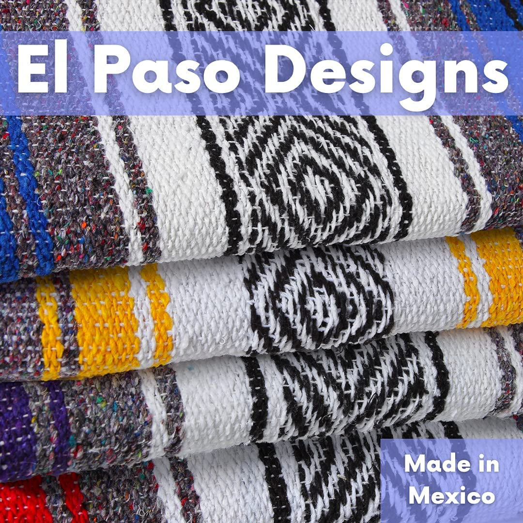 Mexican Yoga Blanket | Colorful Falsa Serape | Park, Yoga, Picnic, Beach, Patio, Soft Woven Saddle Blanket, Boho Home Decor (Cool Mint & Gray)