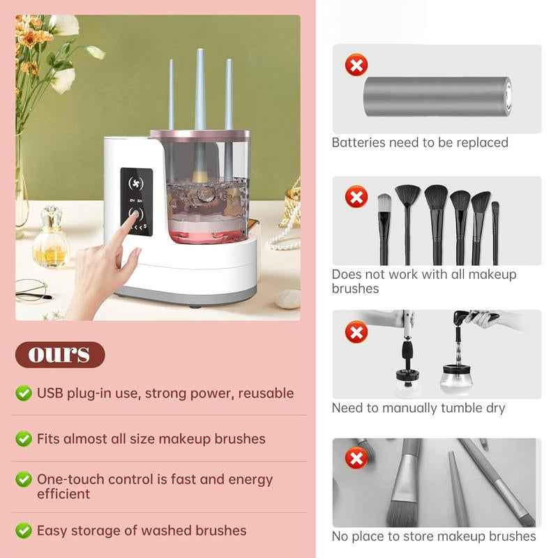 3 in 1 Electric Makeup Brush Cleaner Machine with Makeup Brush Dryer-Holder-Portable Automatic USB Brushes Cleaner Tool for All Size Beauty Makeup Brush Set,Contour, Eyeshadow, Blush Brush