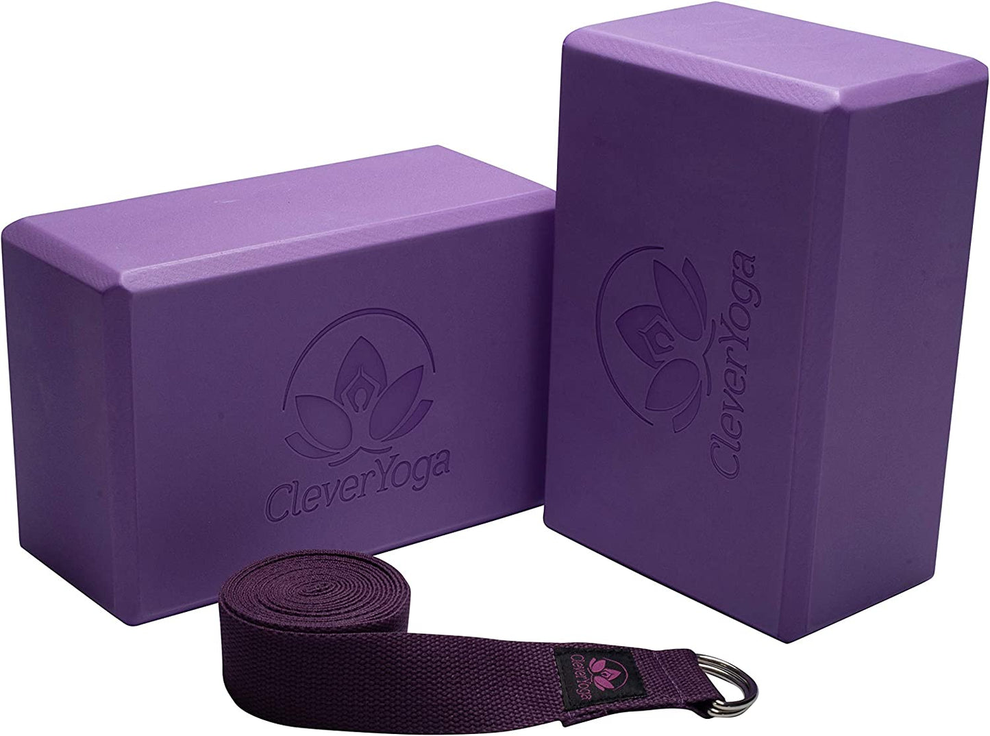 Blocks & Strap - Lighweight Foam Yoga Blocks 2 Pack with 8Ft Cotton Yoga Strap Set Kit for Beginners & Pros, Accessories & Equipment for Women & Men