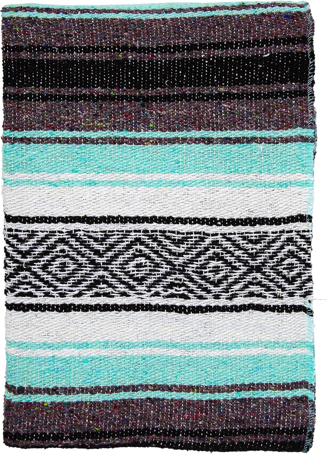 Mexican Yoga Blanket | Colorful Falsa Serape | Park, Yoga, Picnic, Beach, Patio, Soft Woven Saddle Blanket, Boho Home Decor (Cool Mint & Gray)